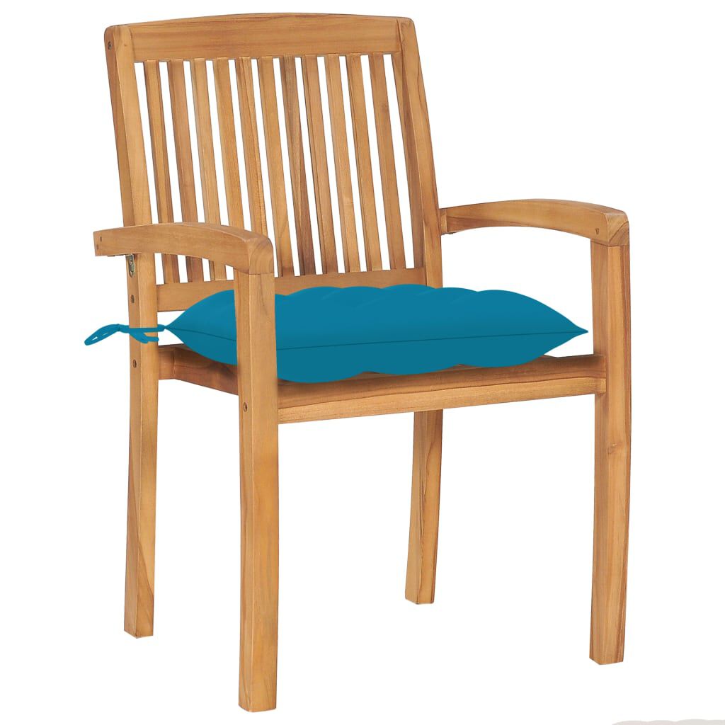 vidaXL Garden Chairs 2 pcs with Light Blue Cushions Solid Teak Wood