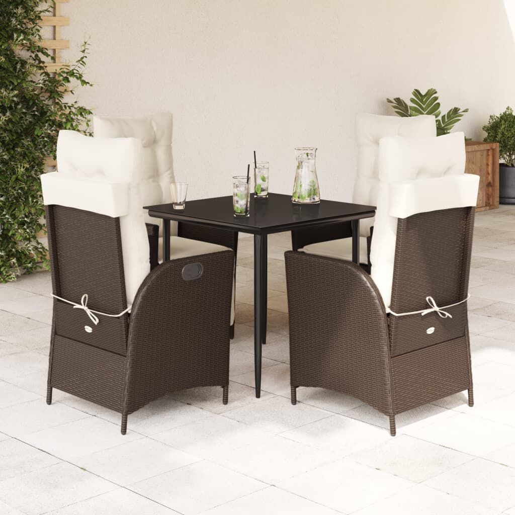 vidaXL 5 Piece Garden Dining Set with Cushions Brown Poly Rattan