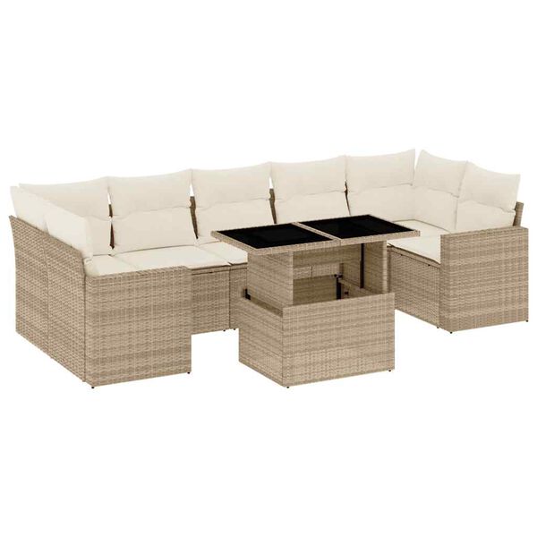 vidaXL 8 Piece Garden Sofa Set with Cushions Beige Poly Rattan