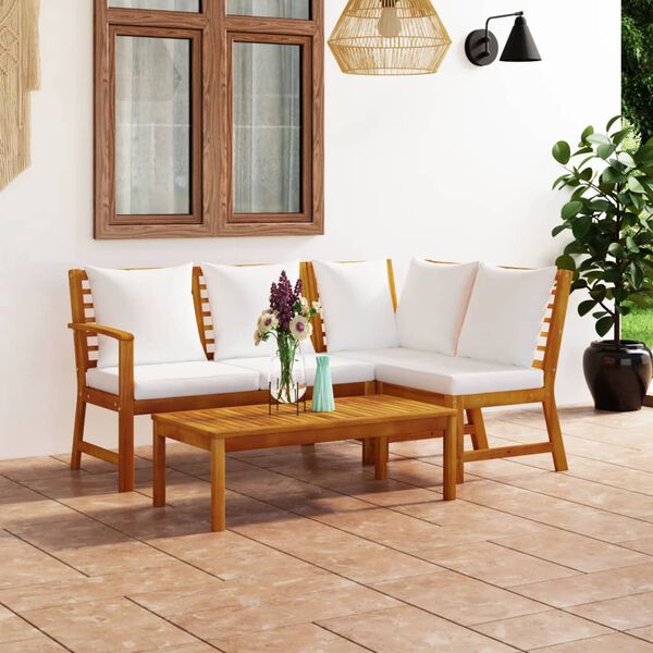 vidaXL 4 Piece Garden Lounge Set with Cushion Cream Solid Acacia Wood