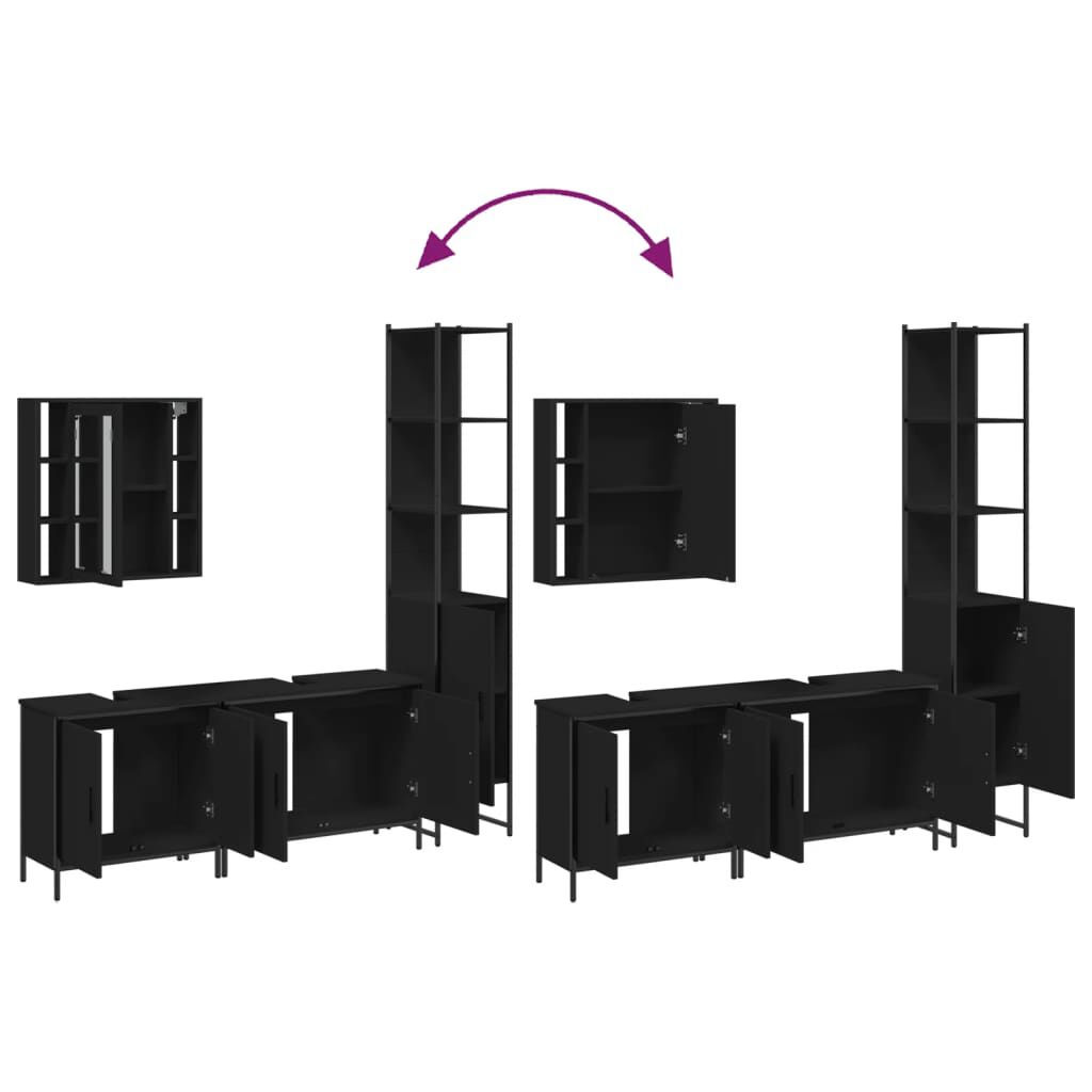 vidaXL 4 Piece Bathroom Cabinet Set Black Engineered Wood