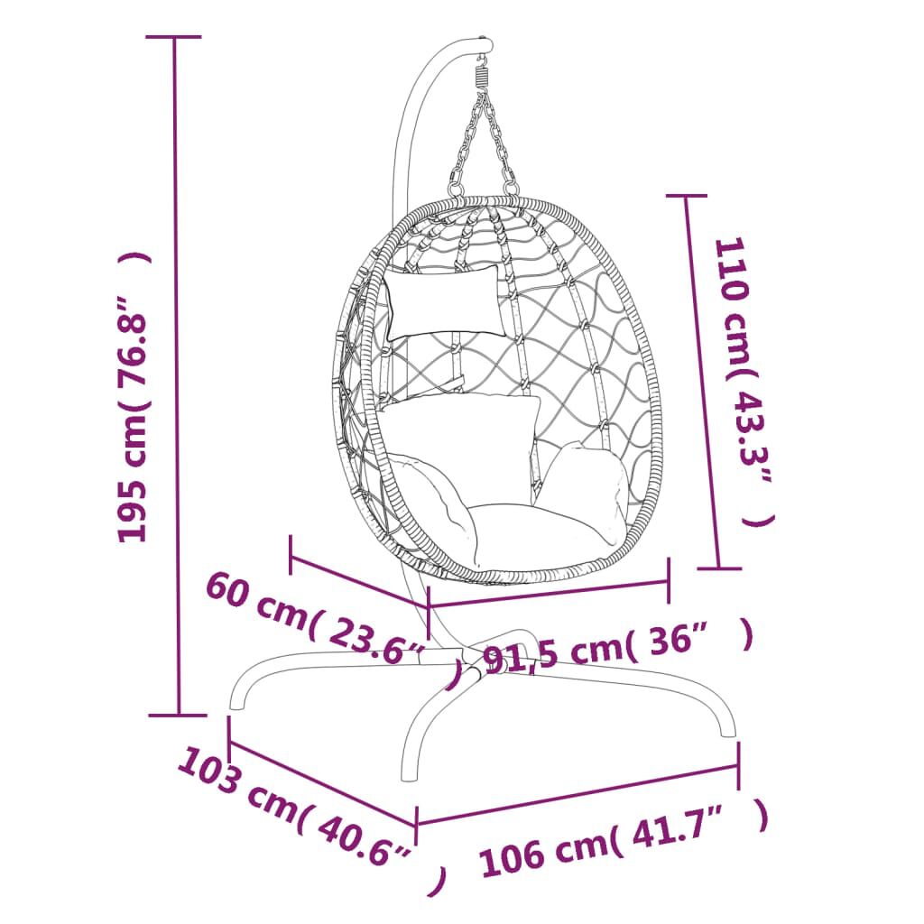 vidaXL Hanging Egg Chair with Cushion Anthracite Poly Rattan&Steel