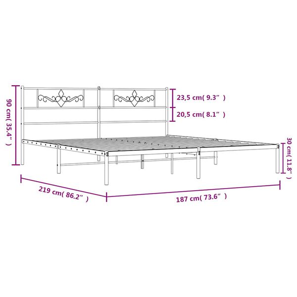 vidaXL Metal Bed Frame without Mattress with Headboard White 183x213cm