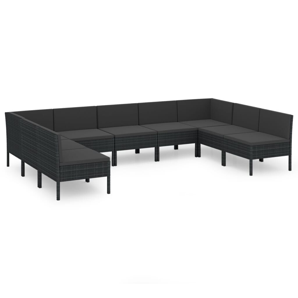 vidaXL 9 Piece Garden Lounge Set with Cushions Poly Rattan Black