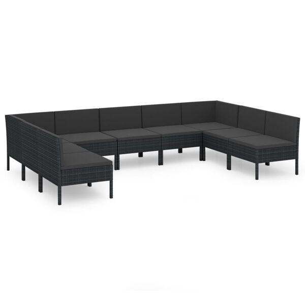 vidaXL 9 Piece Garden Lounge Set with Cushions Poly Rattan Black