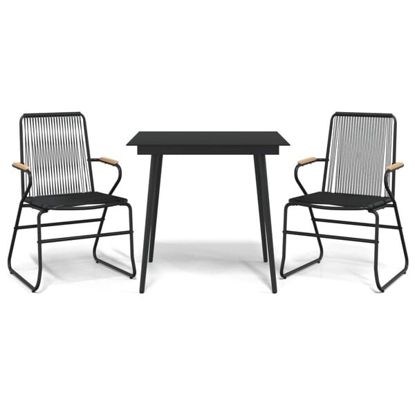 vidaXL 3 Piece Garden Dining Set Black PVC Rattan