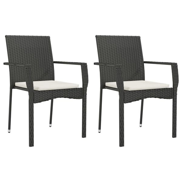 vidaXL 3 Piece Garden Dining Set with Cushions Black Poly Rattan