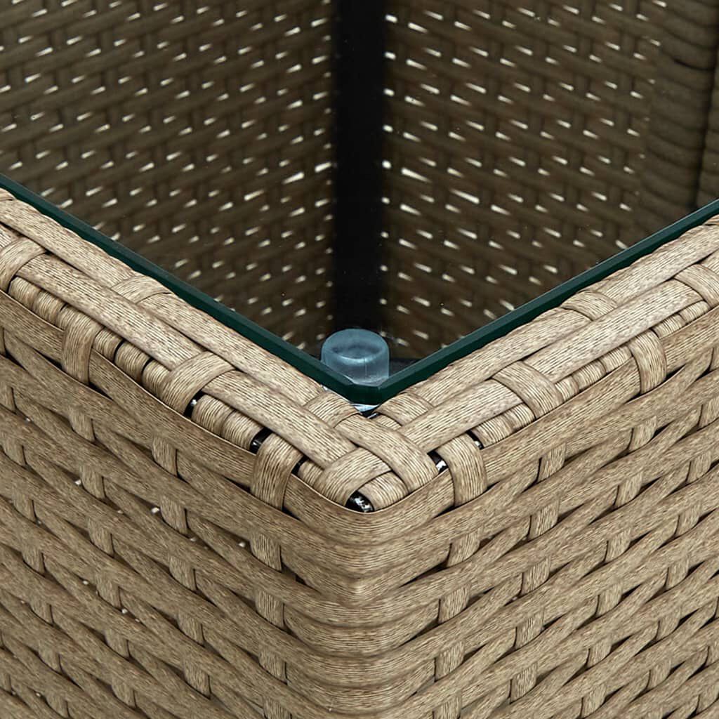 vidaXL Tea Table Beige 41.5x41.5x44 cm Poly Rattan and Tempered Glass