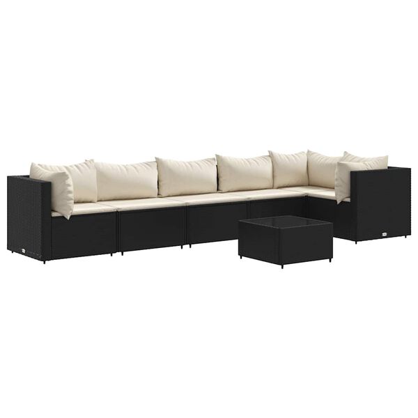 vidaXL 7 Piece Garden Lounge Set with Cushions Black Poly Rattan