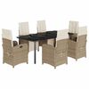 vidaXL 7 Piece Garden Dining Set with Cushions Beige Poly Rattan