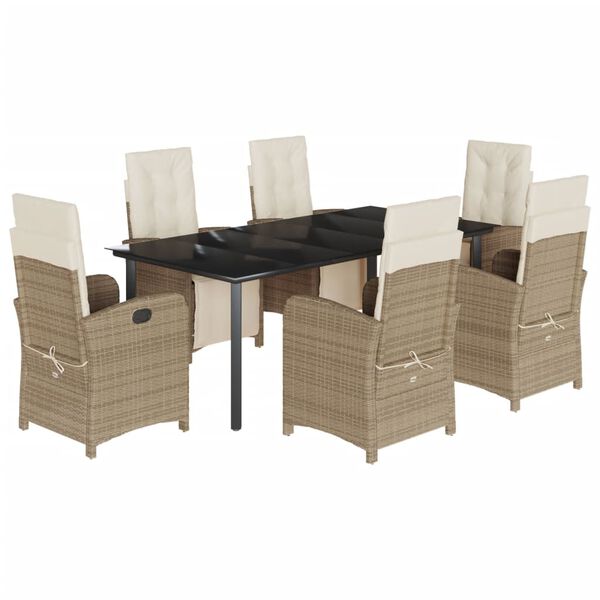 vidaXL 7 Piece Garden Dining Set with Cushions Beige Poly Rattan