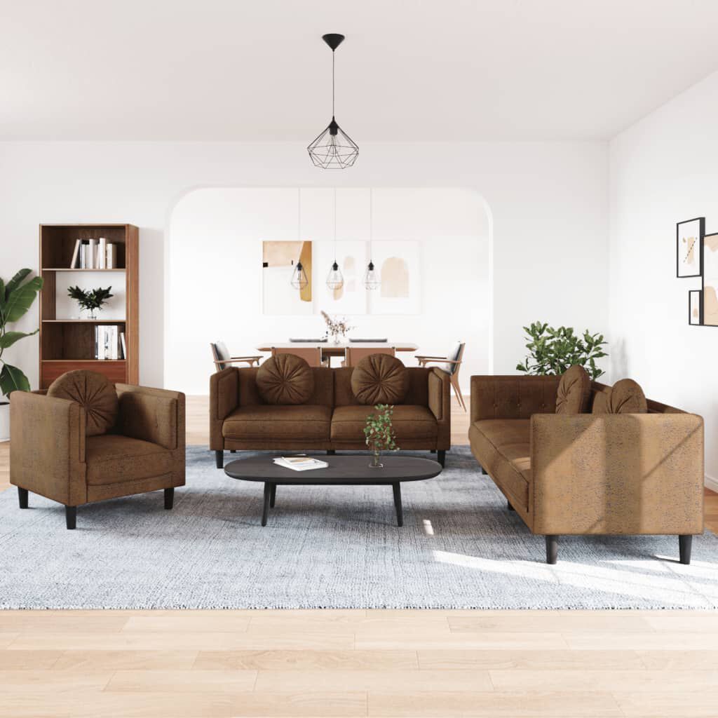 vidaXL 3 Piece Sofa Set with Pillows Brown Velvet