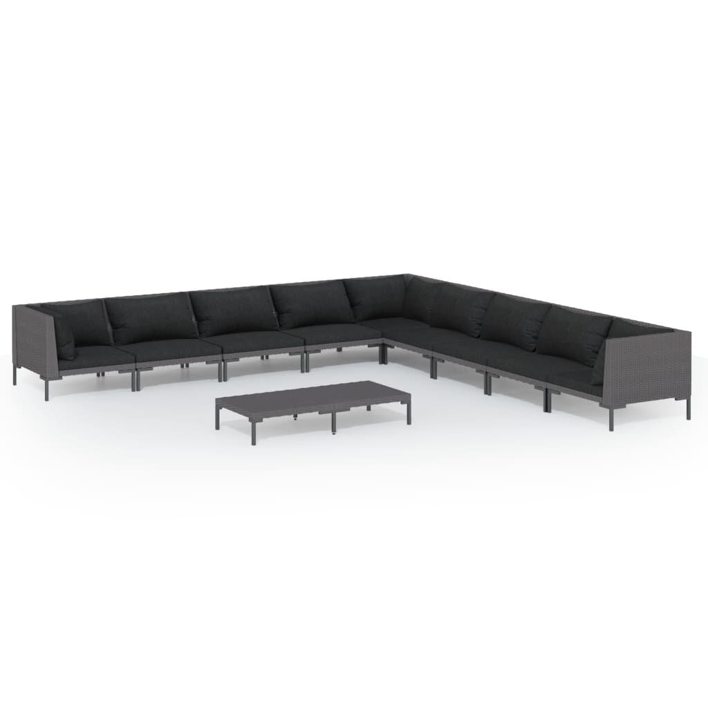 vidaXL 10 Piece Garden Lounge Set with Cushions Poly Rattan Dark Grey