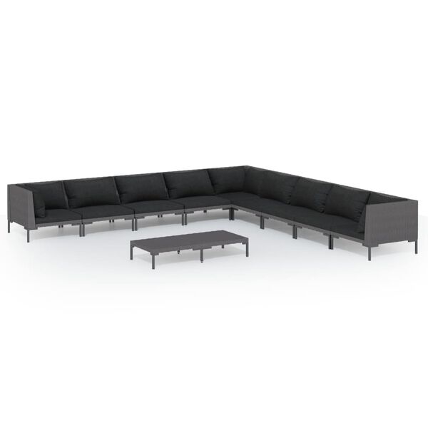 vidaXL 10 Piece Garden Lounge Set with Cushions Poly Rattan Dark Grey