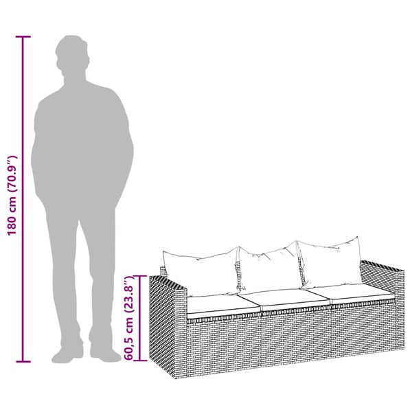 vidaXL 3-Seater Garden Sofa with Roof and Footstool Grey Poly Rattan