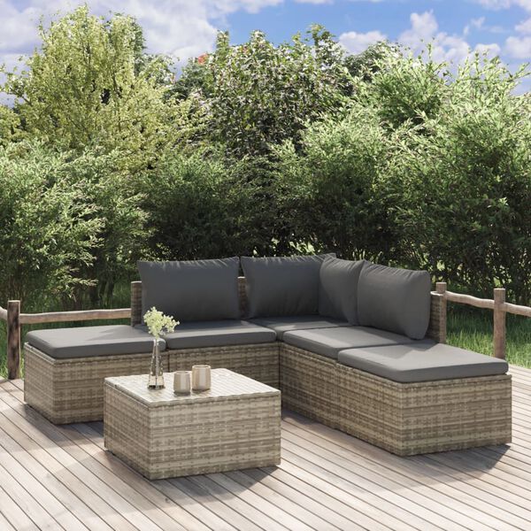 vidaXL 6 Piece Garden Lounge Set with Cushions Grey Poly Rattan