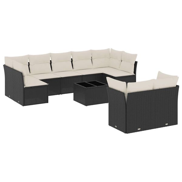 vidaXL 10 Piece Garden Sofa Set with Cushions Black Poly Rattan