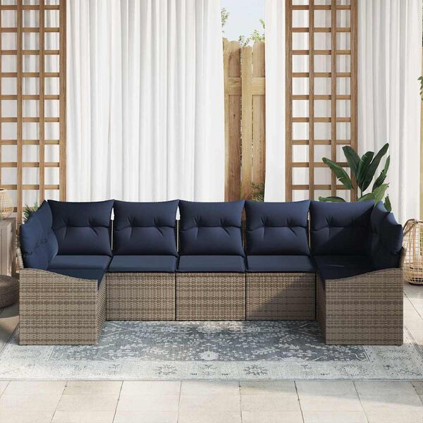 vidaXL Sofa Set with Cushion 7 pcs Grey Poly Rattan