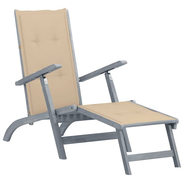 vidaXL Outdoor Deck Chair with Footrest and Cushion Solid Acacia Wood