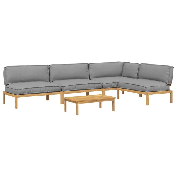 vidaXL Sofa Set with Cushion Plain Manual 5 pcs Grey Solid Acacia Wood