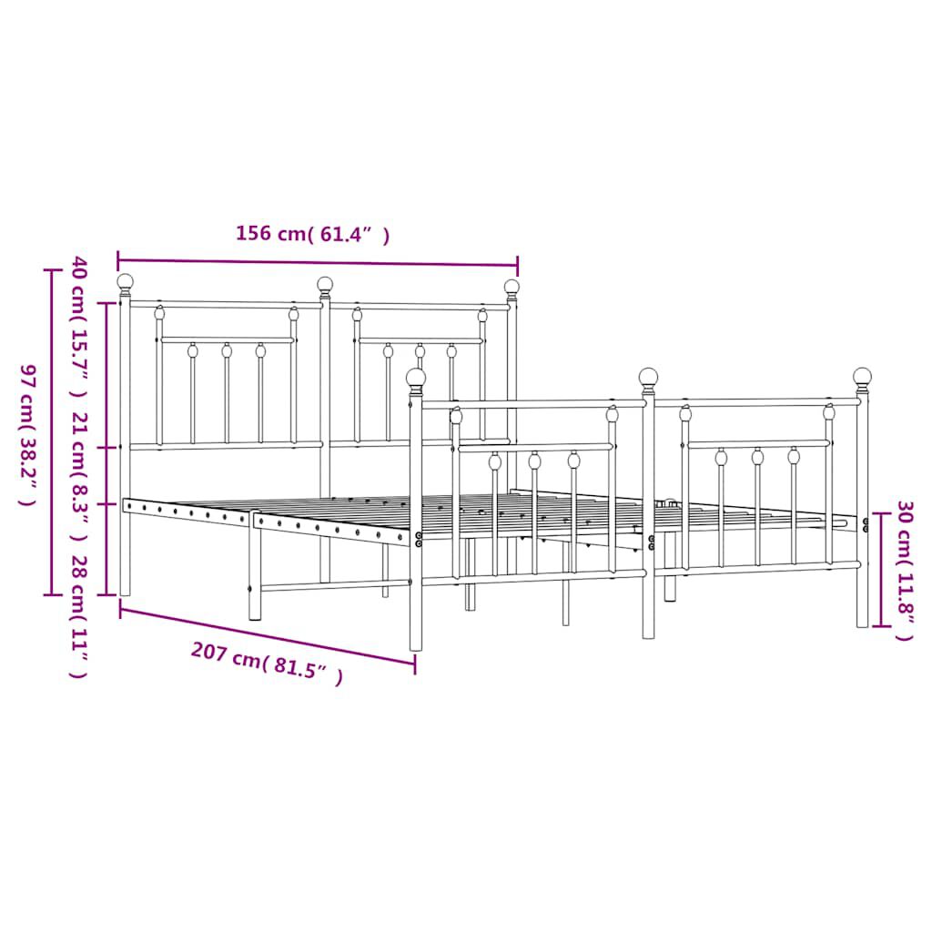 vidaXL Metal Bed Frame without Mattress with Footboard Black 150x200cm