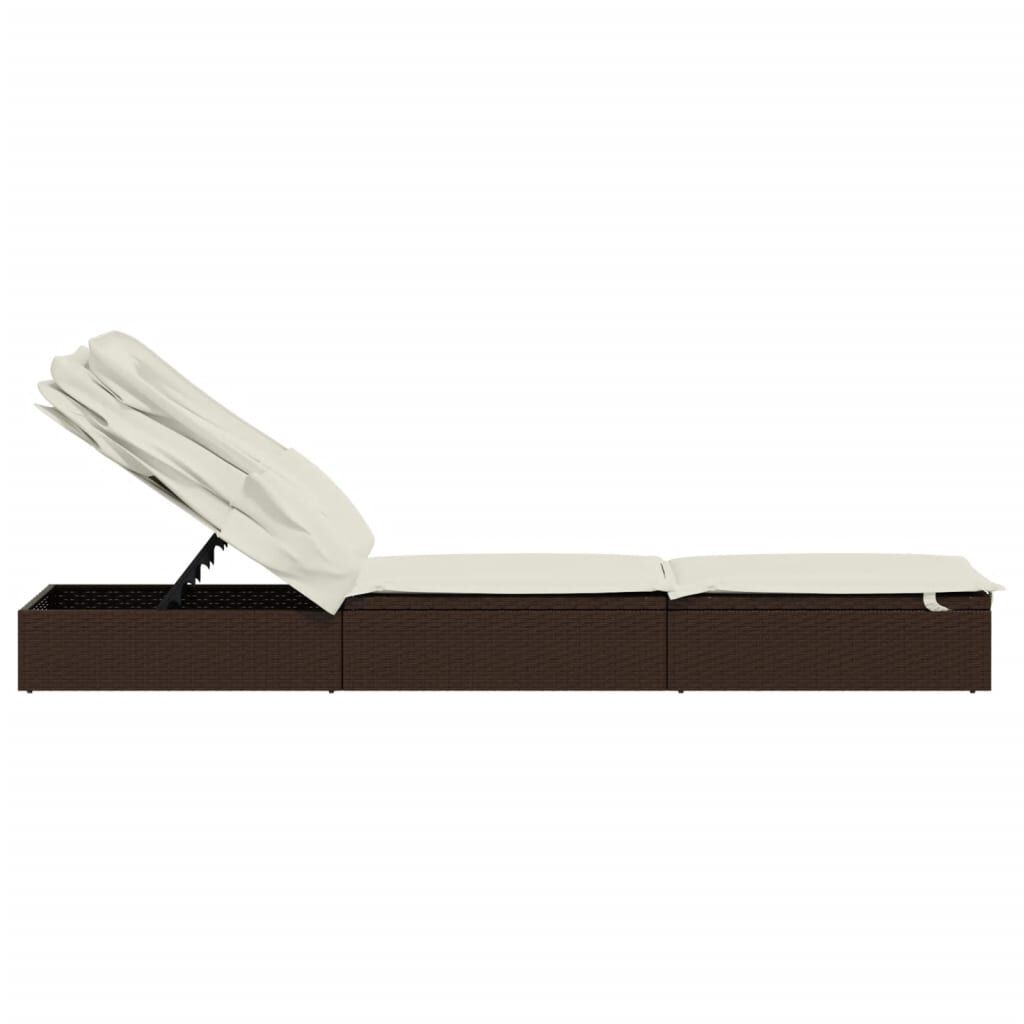 vidaXL Sunbed with Foldable Roof Brown 213x63x97 cm Poly Rattan