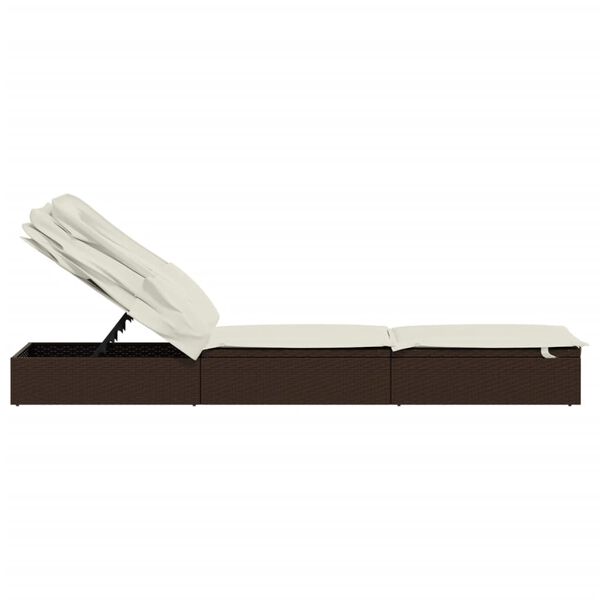 vidaXL Sunbed with Foldable Roof Brown 213x63x97 cm Poly Rattan