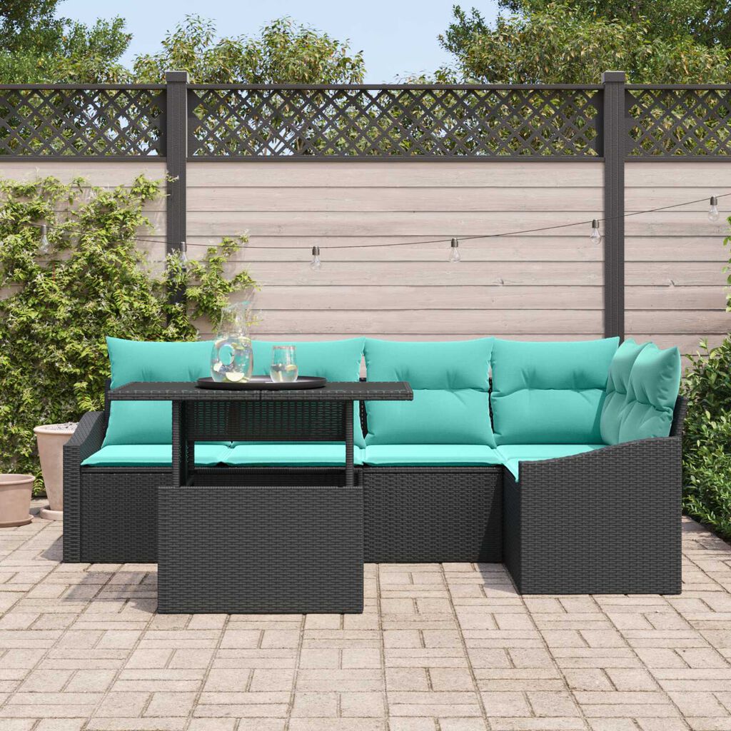 vidaXL 6 Piece Garden Sofa Set with Cushions Black Poly Rattan