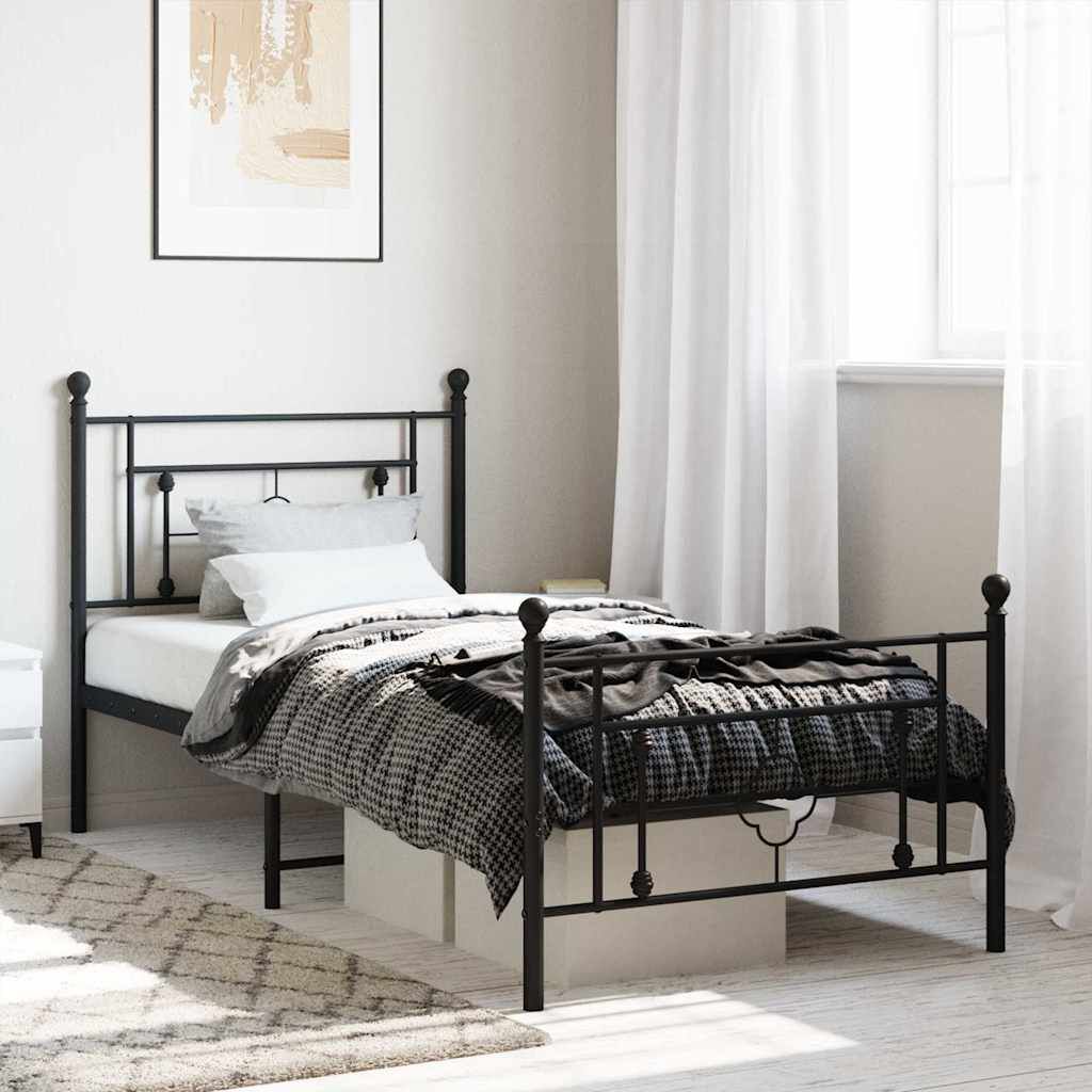 vidaXL Metal Bed Frame without Mattress with Footboard Black 100x200cm