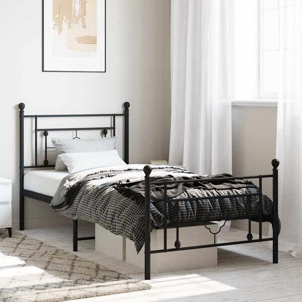 vidaXL Metal Bed Frame without Mattress with Footboard Black 100x200cm