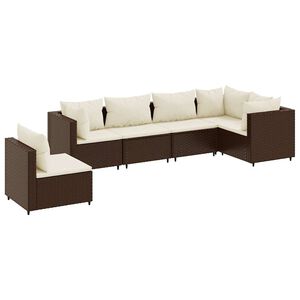 vidaXL 6 Piece Garden Lounge Set with Cushions Brown Poly Rattan