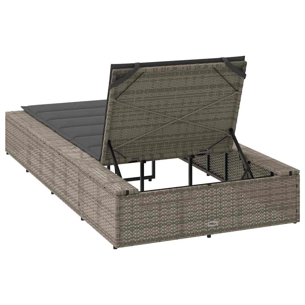 vidaXL Sunbed with Floating Cushion Grey Poly Rattan