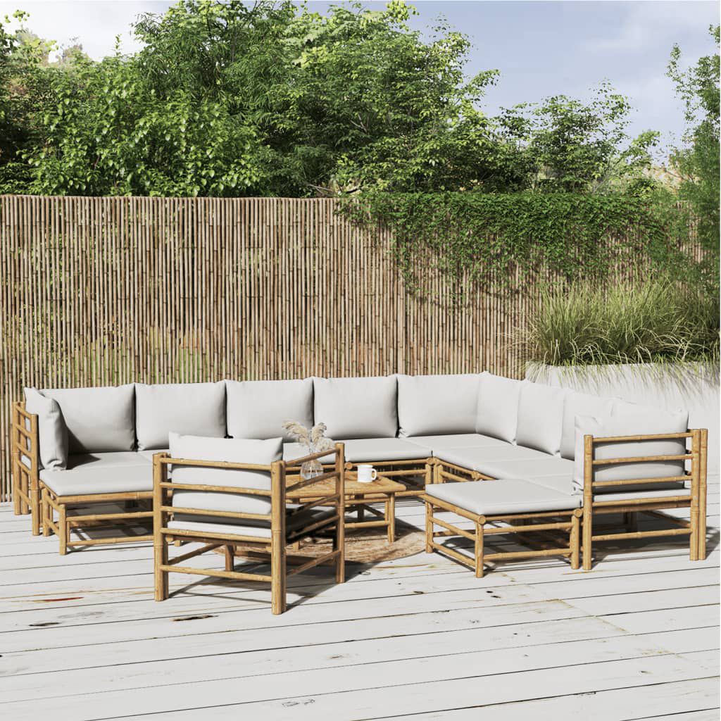 vidaXL 12 Piece Garden Lounge Set with Light Grey Cushions Bamboo