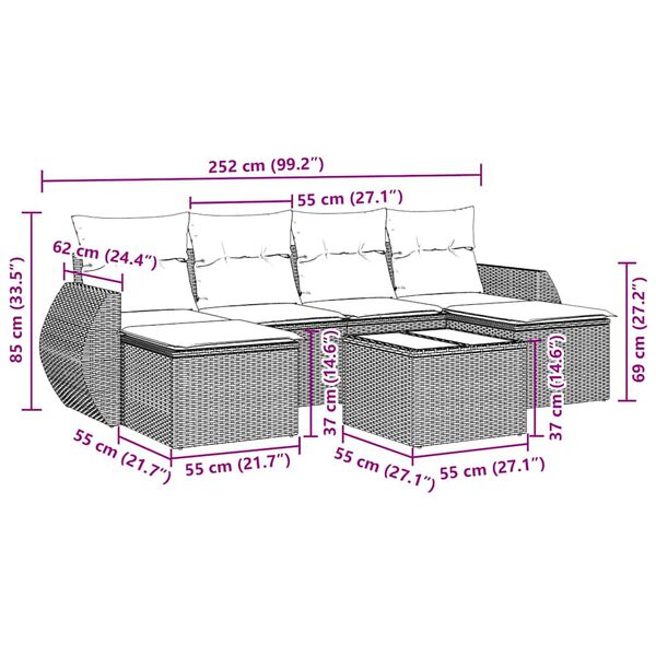 vidaXL 7 Piece Garden Sofa Set with Cushions Black Poly Rattan