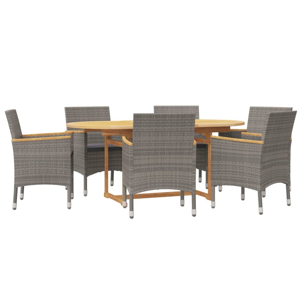 vidaXL 7 Piece Garden Dining Set with Cushions Grey