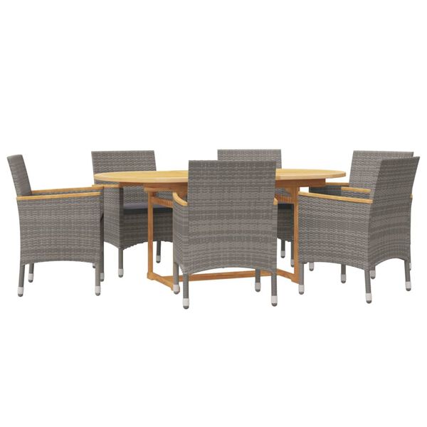 vidaXL 7 Piece Garden Dining Set with Cushions Grey