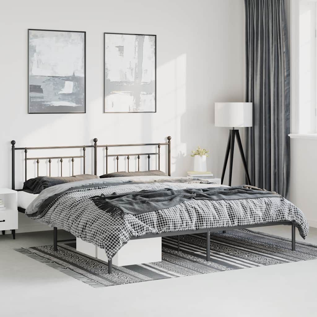 vidaXL Metal Bed Frame without Mattress with Headboard Black 183x213cm
