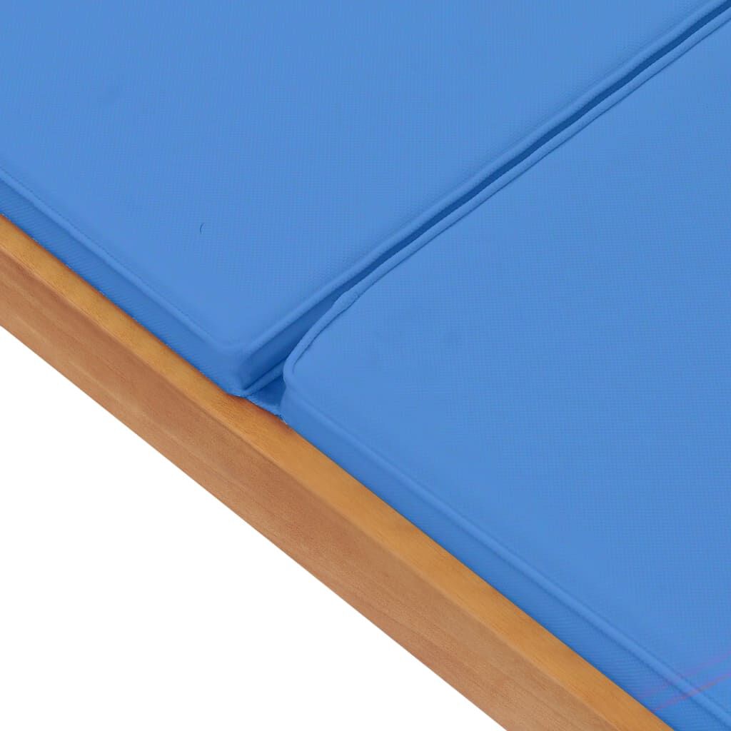 vidaXL Sun Lounger with Cushion Solid Teak Wood Blue