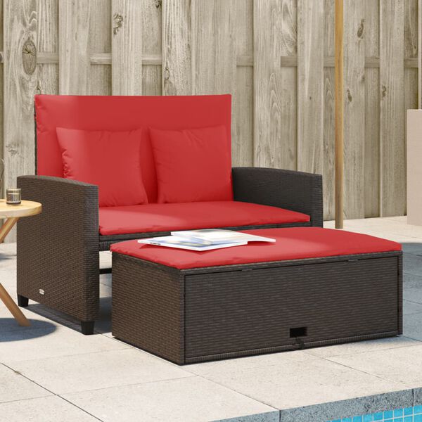vidaXL Garden Sofa with Cushions 2-Seater Brown Poly Rattan
