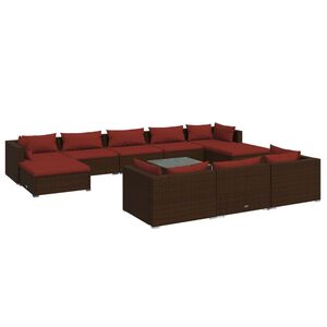 vidaXL 11 Piece Garden Lounge Set with Cushions Brown Poly Rattan