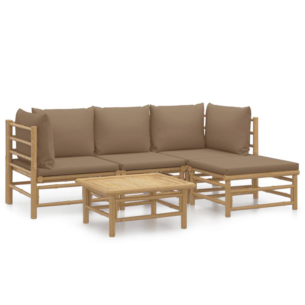vidaXL 5 Piece Garden Lounge Set with Taupe Cushions Bamboo