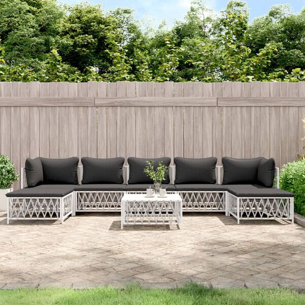 vidaXL 8 Piece Garden Lounge Set with Cushions White Steel