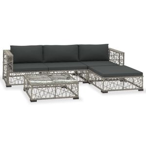 vidaXL 5 Piece Garden Lounge Set with Cushions Poly Rattan Grey