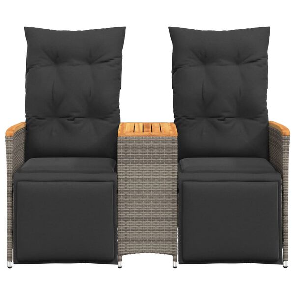 vidaXL Reclining Garden Sofa 2-Seater with Table Grey Poly Rattan