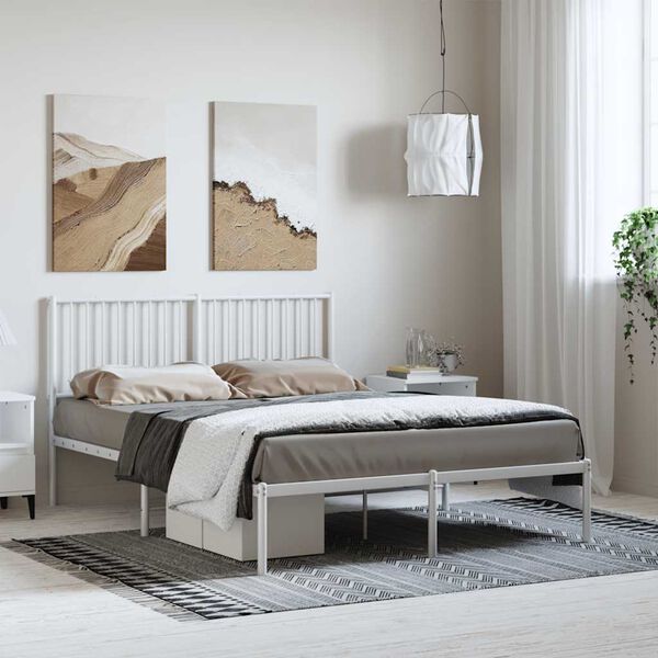 vidaXL Metal Bed Frame without Mattress with Headboard White 135x190cm