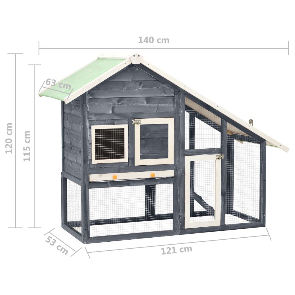 vidaXL Rabbit Hutch Grey and White 140x63x120 cm Solid Firwood