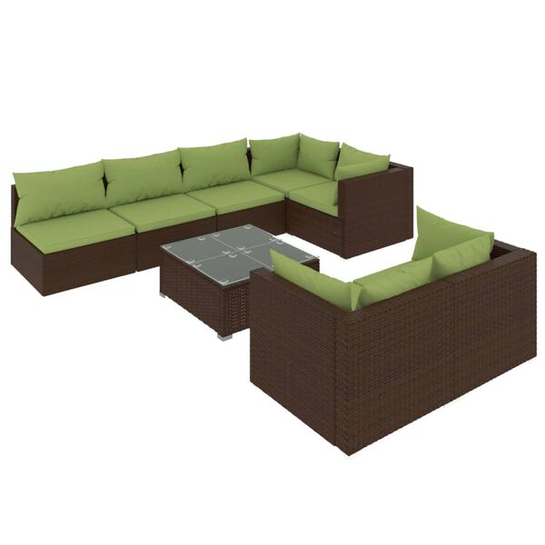 vidaXL 8 Piece Garden Lounge Set with Cushions Brown Poly Rattan