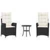 vidaXL 3 Piece Bistro Set with Cushions Black Poly Rattan