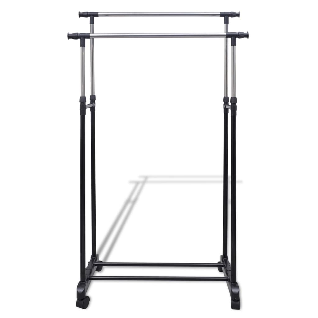 vidaXL Adjustable Clothes Rack 4 Castors 2 Hanging Rails