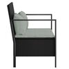 vidaXL 2-Seater Garden Bench with Cushions Black Poly Rattan